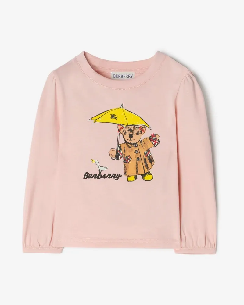 Burberry Baumwoll-Langarmshirt mit Bär im Regen , Size Bouquet