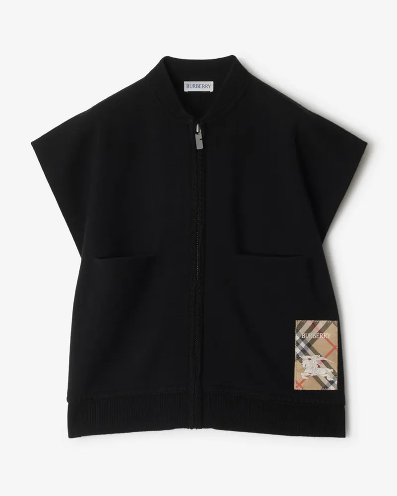 Burberry Wollmisch-Cape mit Check-Label Schwarz