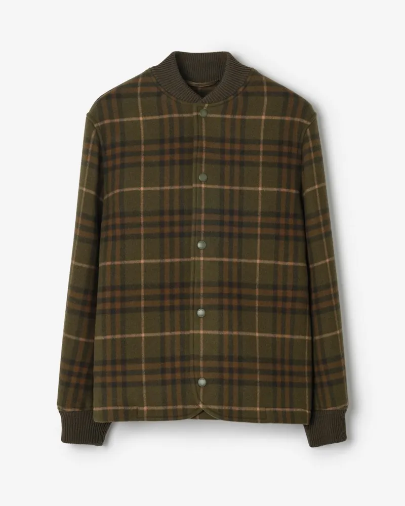 Burberry Woll-Kaschmir-Bomberjacke in Check , Size Brown-grün