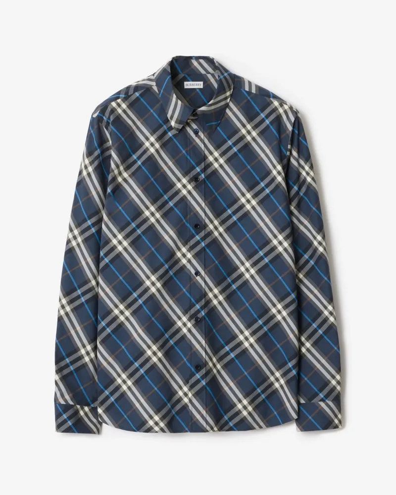Burberry Legeres Baumwollhemd in Check Pilot-blau