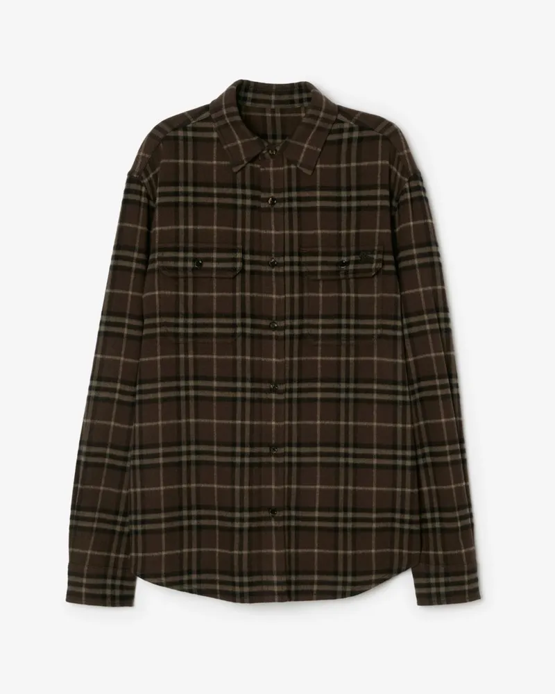 Burberry Hemdjacke aus Wollflanell in Check , Size Sepia-braun