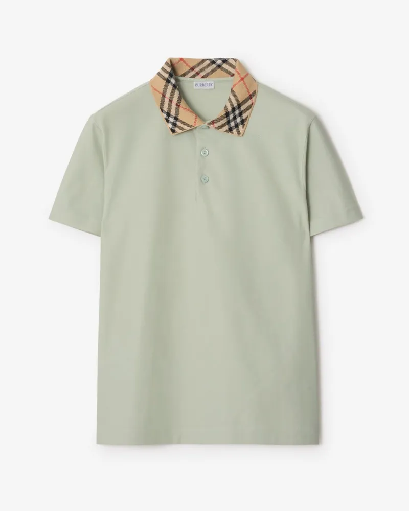 Burberry Baumwoll-Poloshirt mit Check-Kragen Seafoam-grün