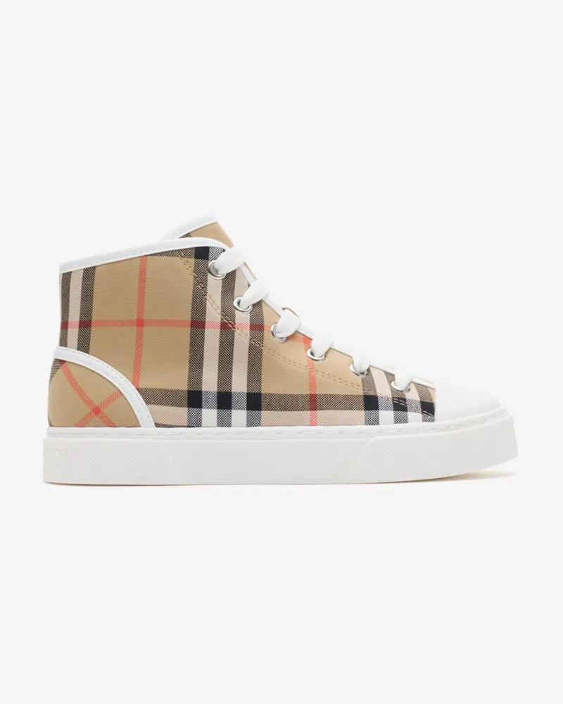Burberry High-Top-Baumwollsneaker in Check Sand-beige