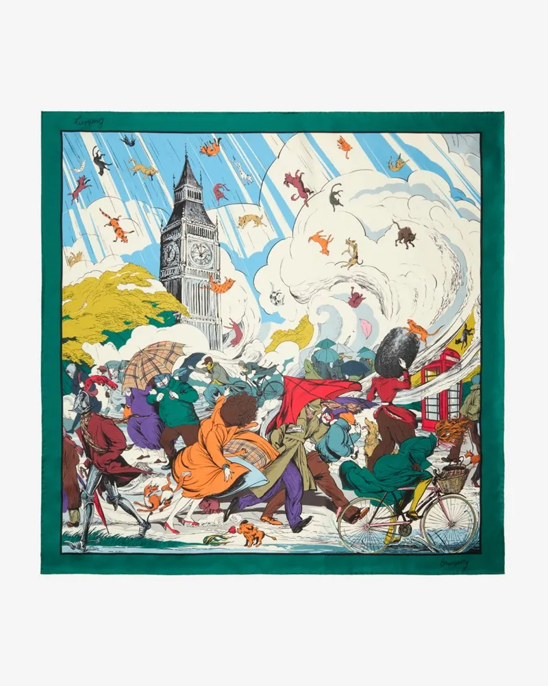 Burberry Seidenschal mit „Raining Cats and Dogs“-Print Kew-grün