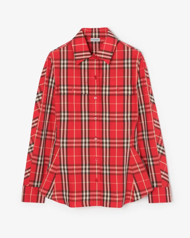 Burberry Schmales Baumwollhemd in Check , Size Pillar-rot