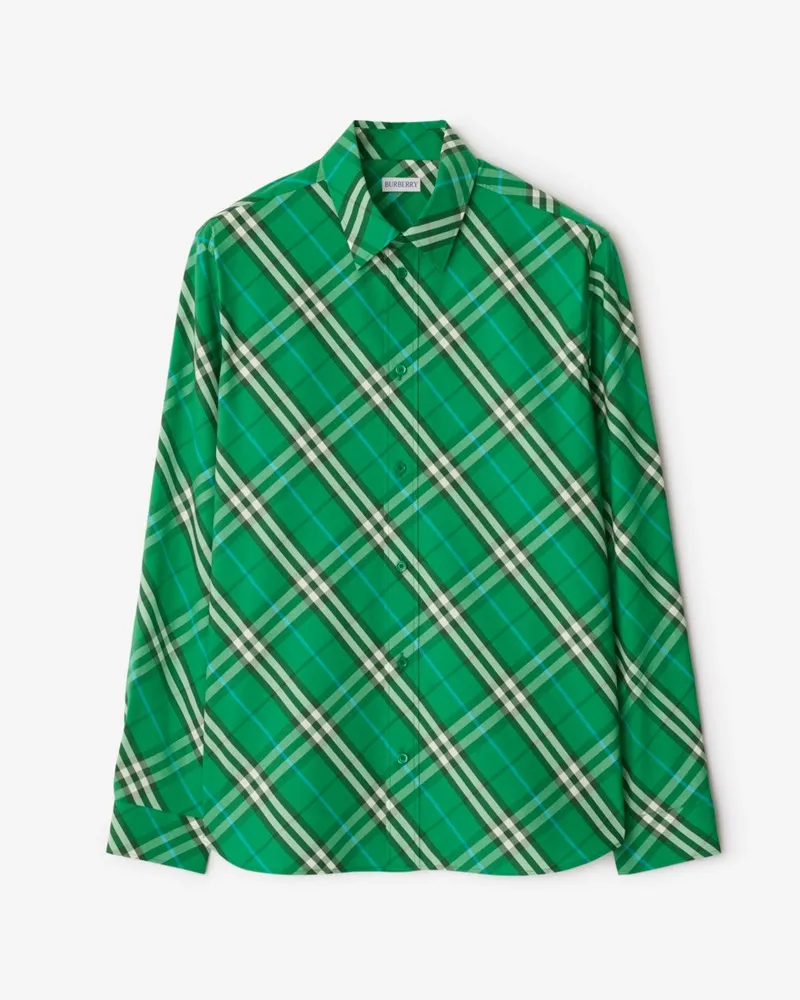 Burberry Klassisches Baumwollhemd in Check Leaf-grün