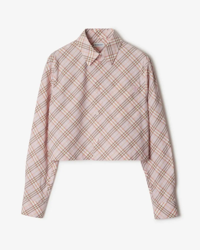 Burberry Cropped-Baumwollhemd in Check , Size Floss-rosa