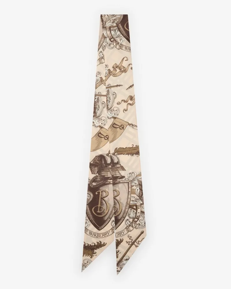 Burberry Schmaler wendbarer Seidenschal mit Knight-Radierung Taupe-beige