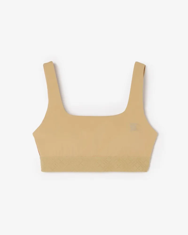 Burberry Bustier-Top aus Stretchnylon mit Karobesatz , Size Beige