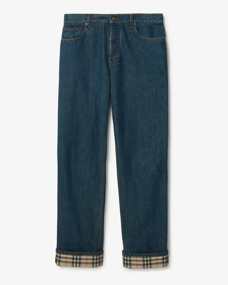 Burberry Gerade geschnittene Jeans mit Check-Akzent , Size Mittelblau