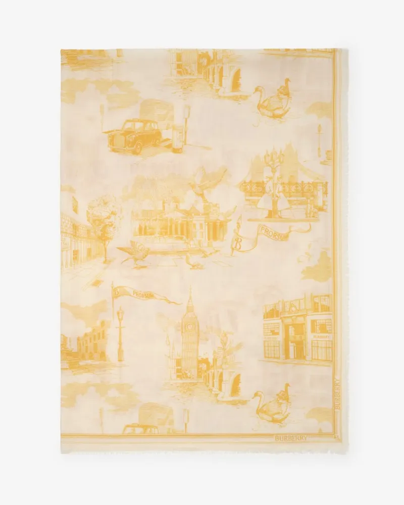 Burberry London Landmarks Wool Silk Scarf Custard