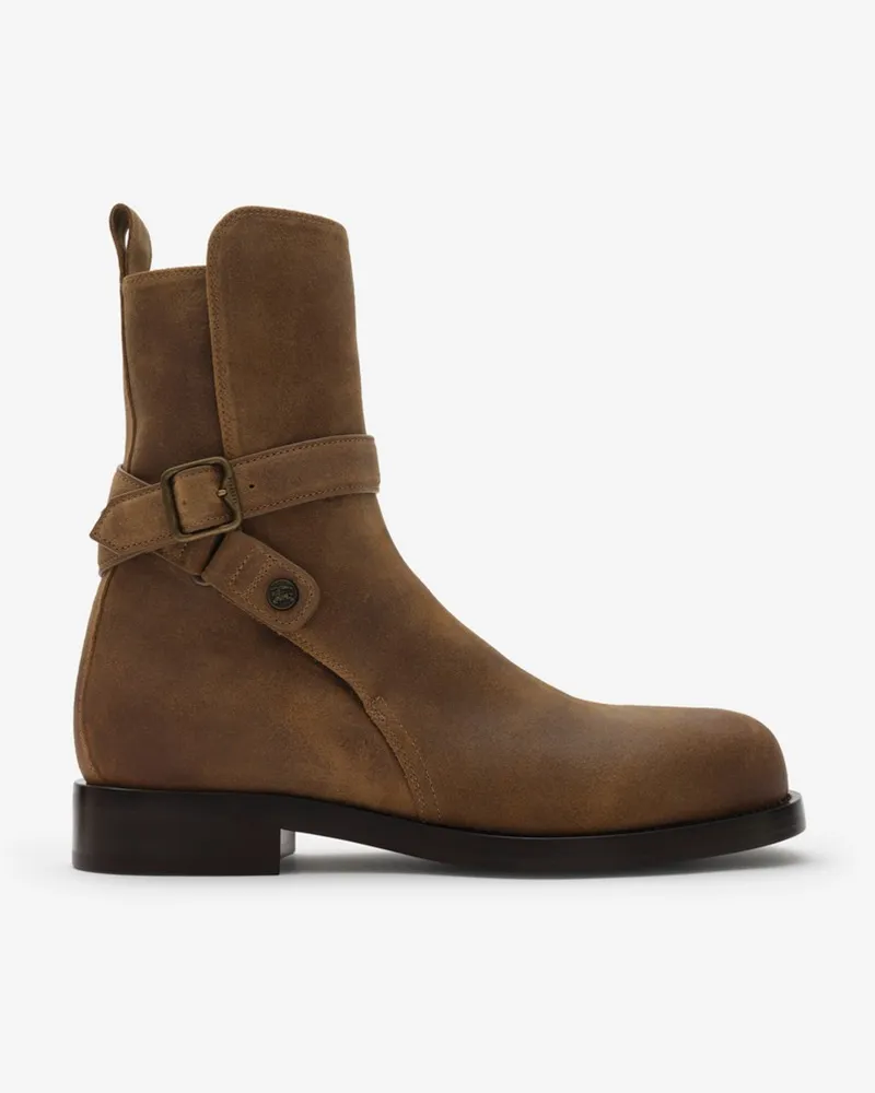 Burberry Gewachste Velourslederstiefel „Ledger“ , Size Boat-braun