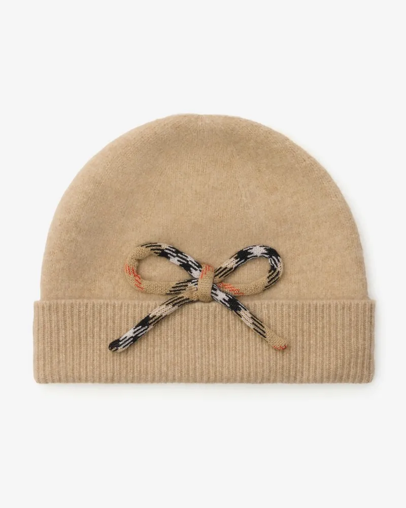 Burberry Woll-Kaschmir-Beanie mit Check-Schleife Hellbeige
