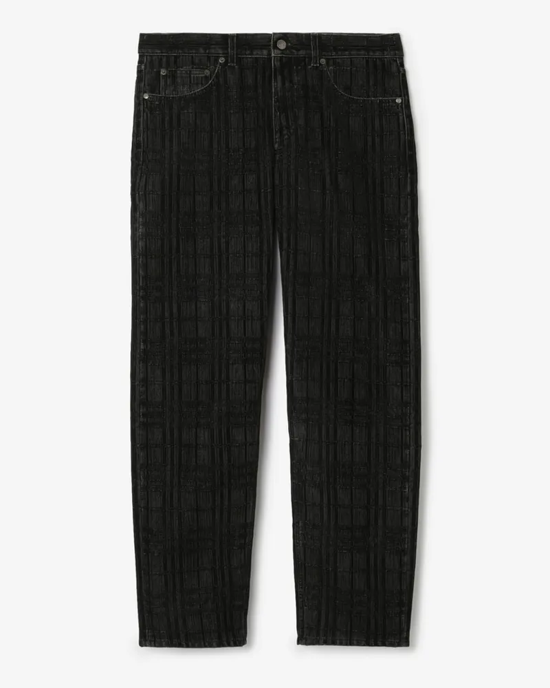 Burberry Gerade geschnittene Jeans mit Flockdruck-Check , Size Schwarz