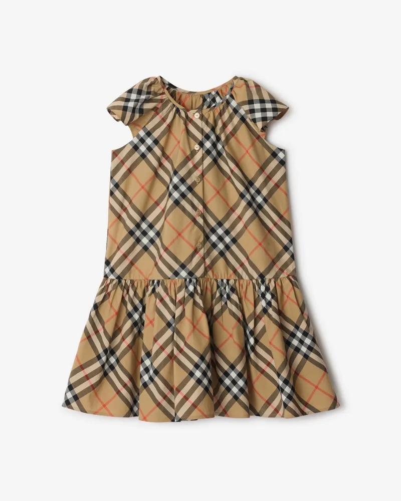Burberry Baumwollkleid in Check , Size Sand-beige