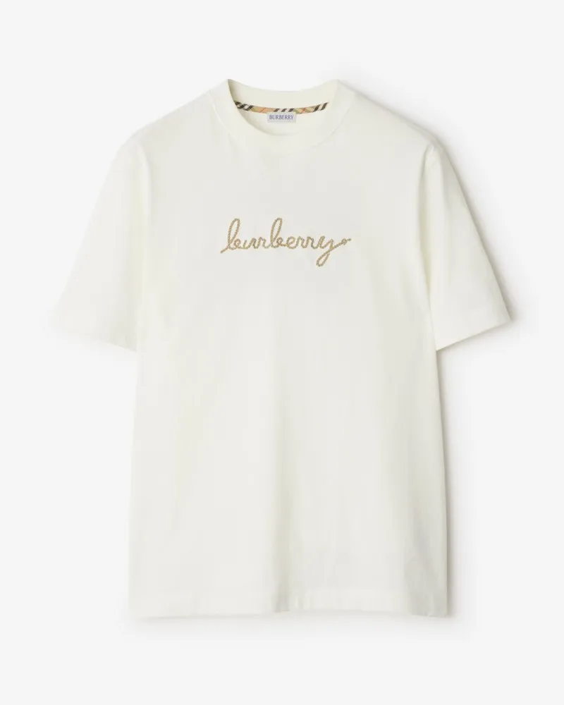 Burberry Baumwoll-T-Shirt mit EKD-Motiv in Check Chalk-weiß