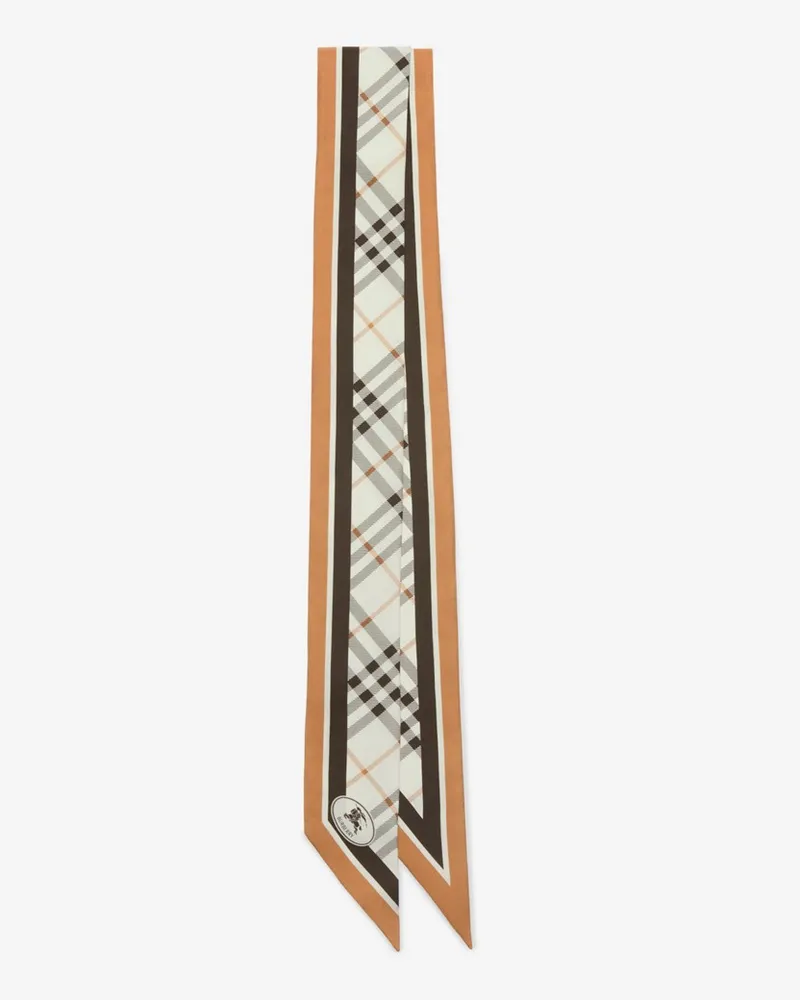 Burberry Schmaler Seidenschal in Check mit Knight Stamp Pebble-weiß