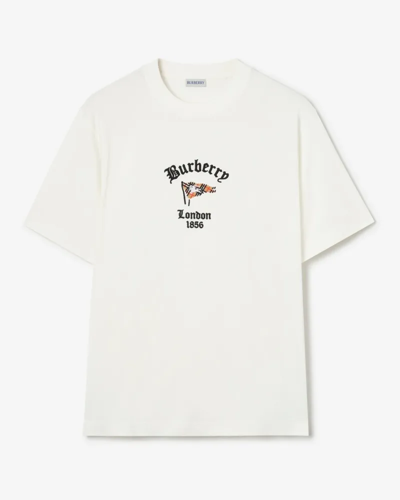 Burberry Baumwoll-T-Shirt mit Flagge in Check , Size Chalk