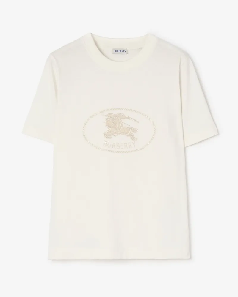 Burberry Baumwoll-T-Shirt mit Knight Stamp , Size Chalk