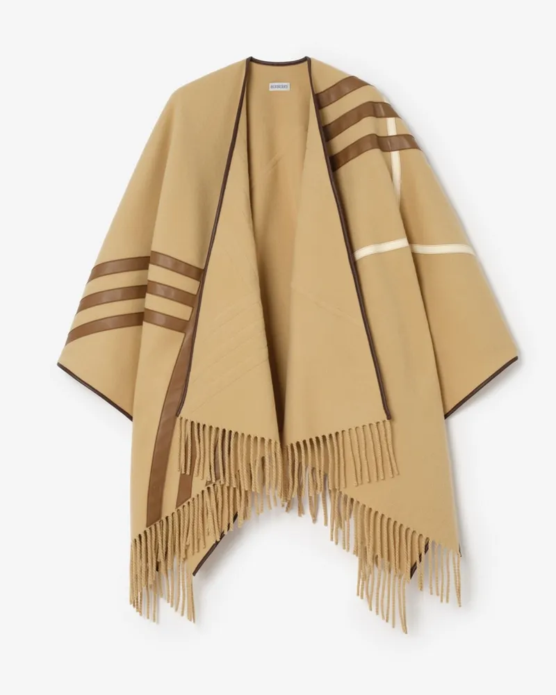 Burberry Kaschmir-Cape mit Lederbesatz Sand-beige