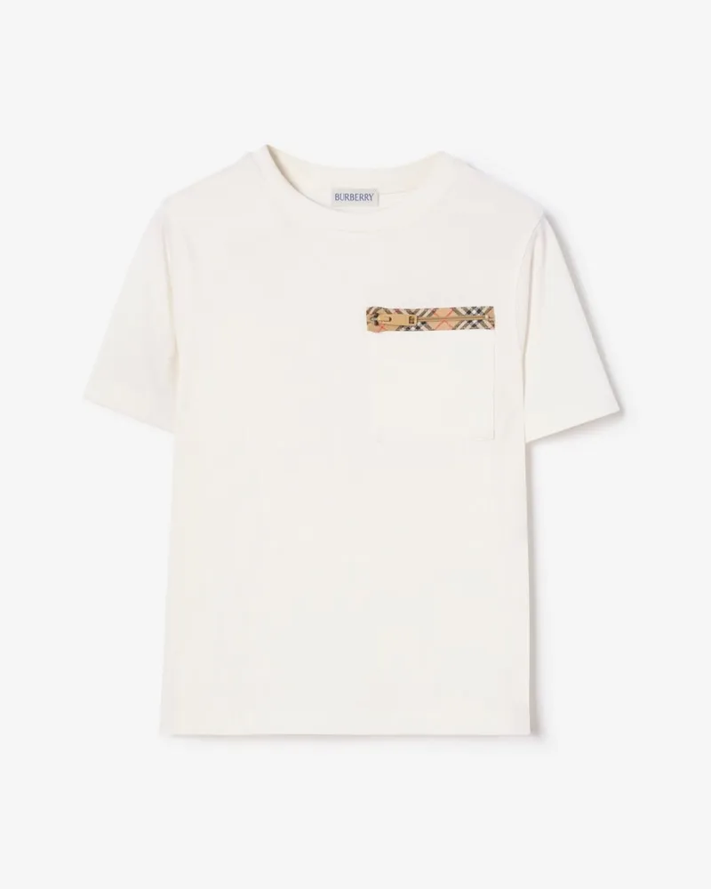 Burberry Baumwoll-T-Shirt mit Karobesatz , Size Chalk