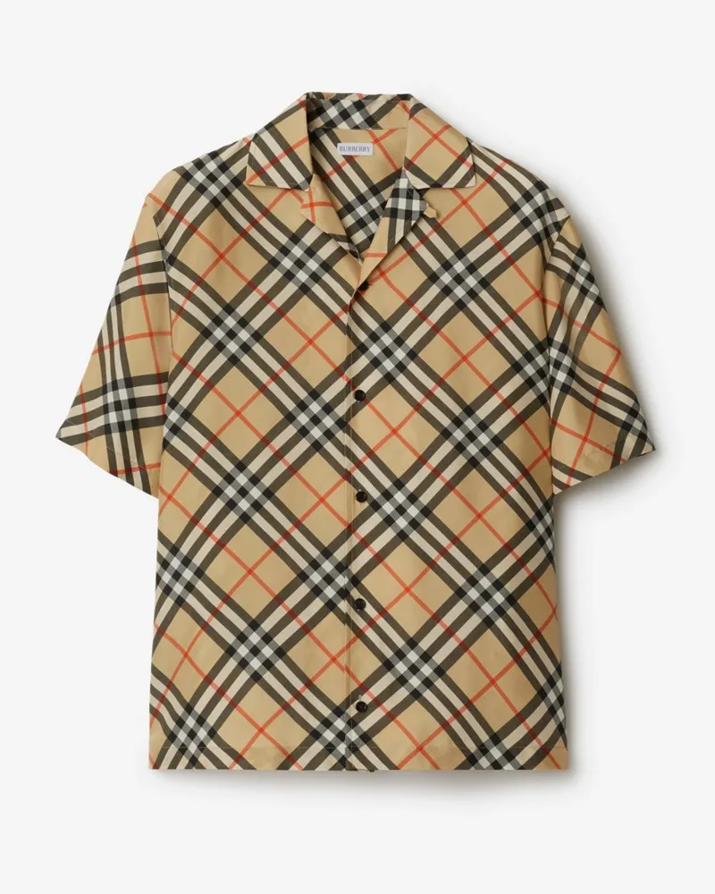 Burberry Oversize-Seidenhemd in Check , Size Sand-beige
