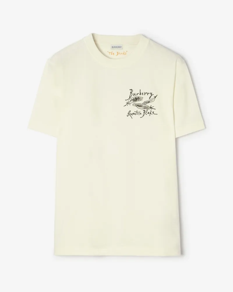 Burberry Baumwoll-T-Shirt mit Federprint , Size Chalk-weiß