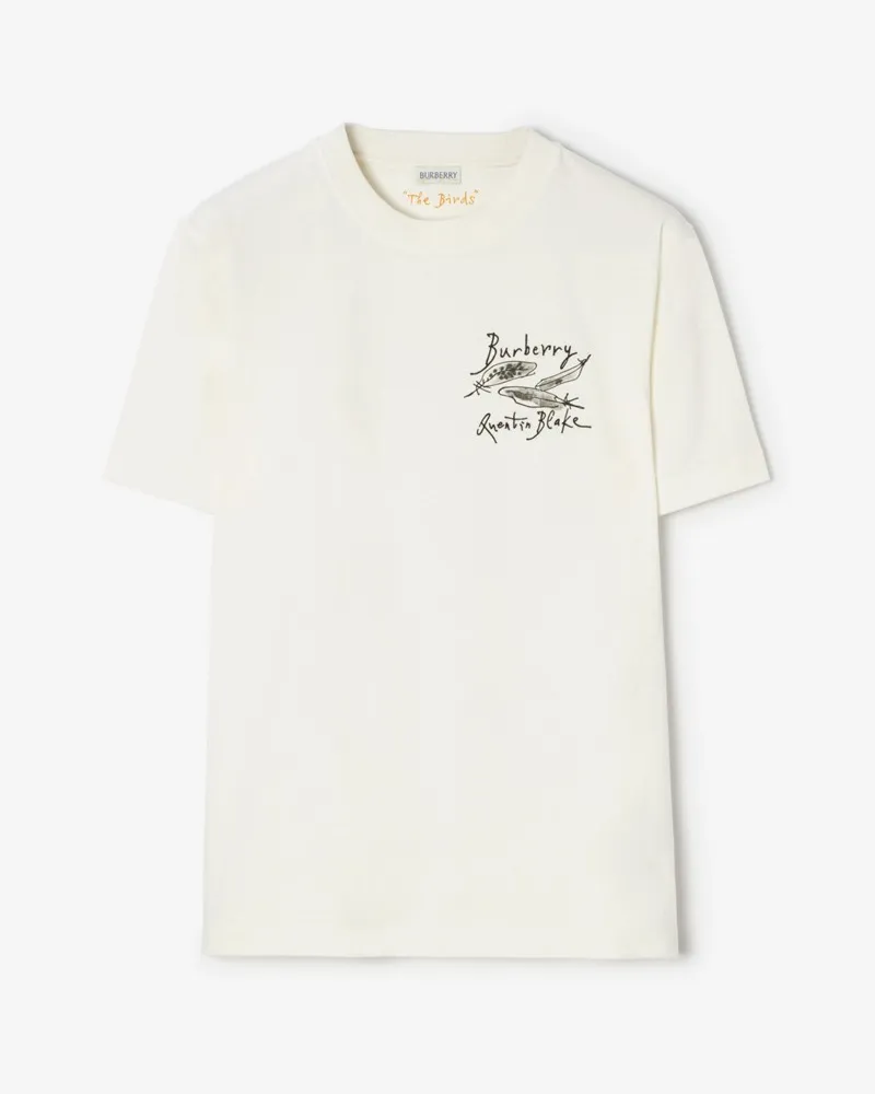 Burberry Baumwoll-T-Shirt mit Federprint , Size Chalk-weiß