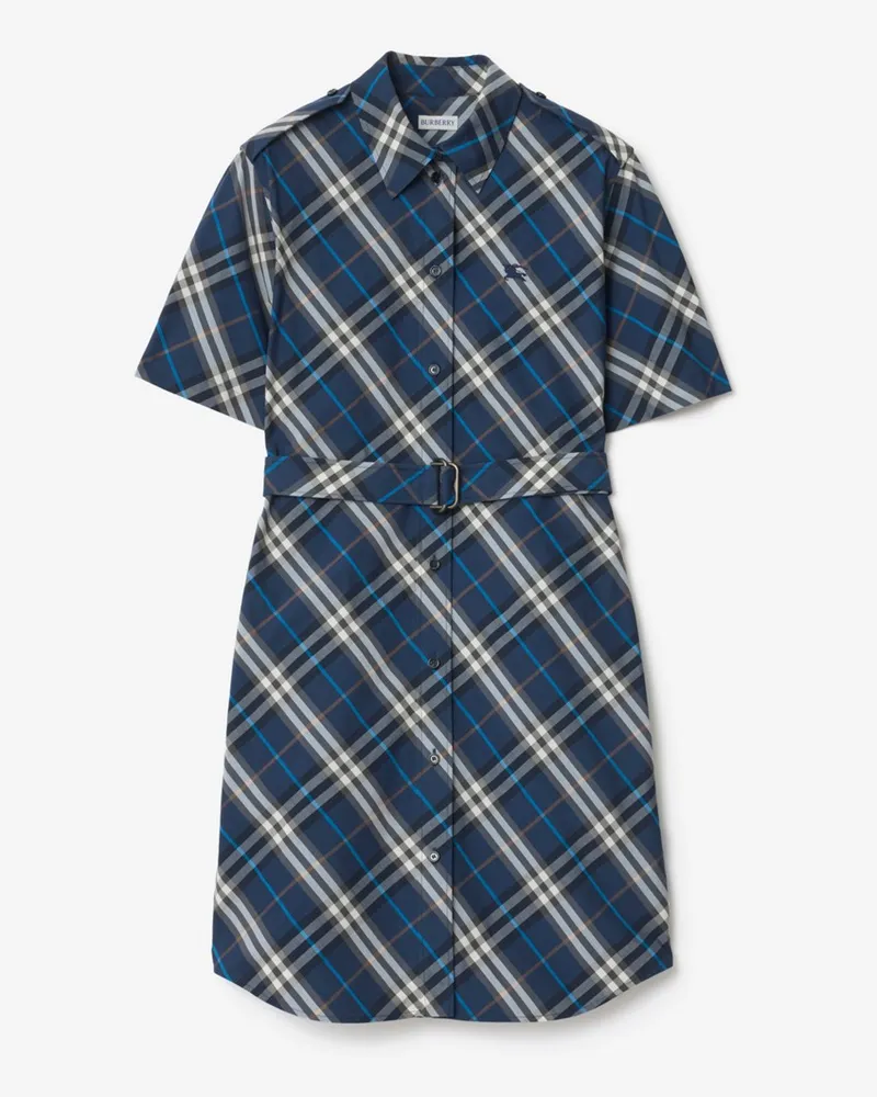 Burberry Baumwoll-Hemdkleid in Check Pilot-blau