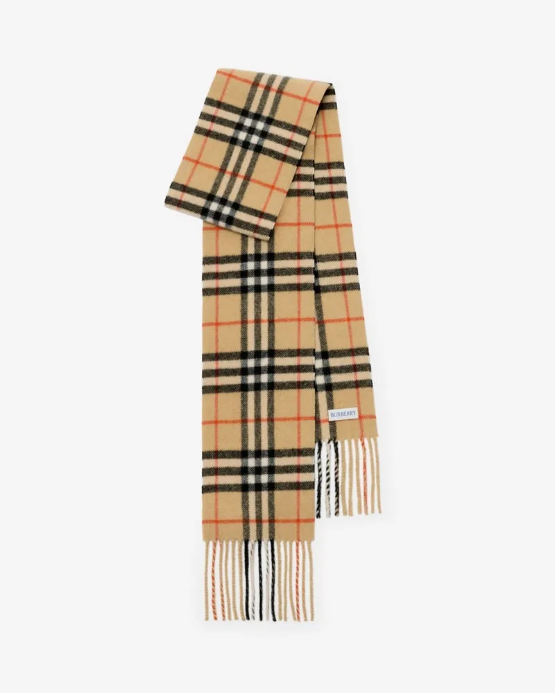 Burberry Schmalerer Kaschmirschal in Check Sand-beige