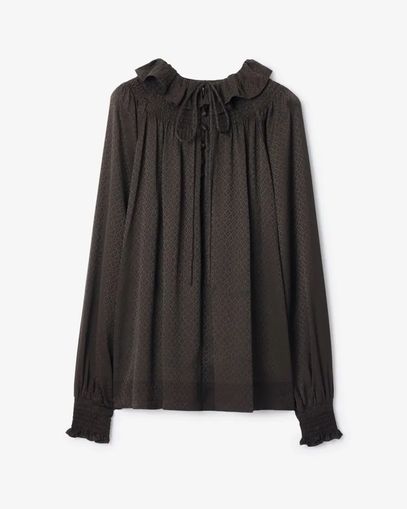 Burberry Seidenbluse mit geometrischem Muster , Size Hawk-braun