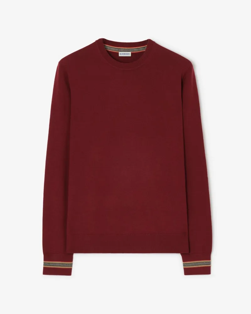 Burberry Wollpullover mit Streifen-Besatz Carmine-rot