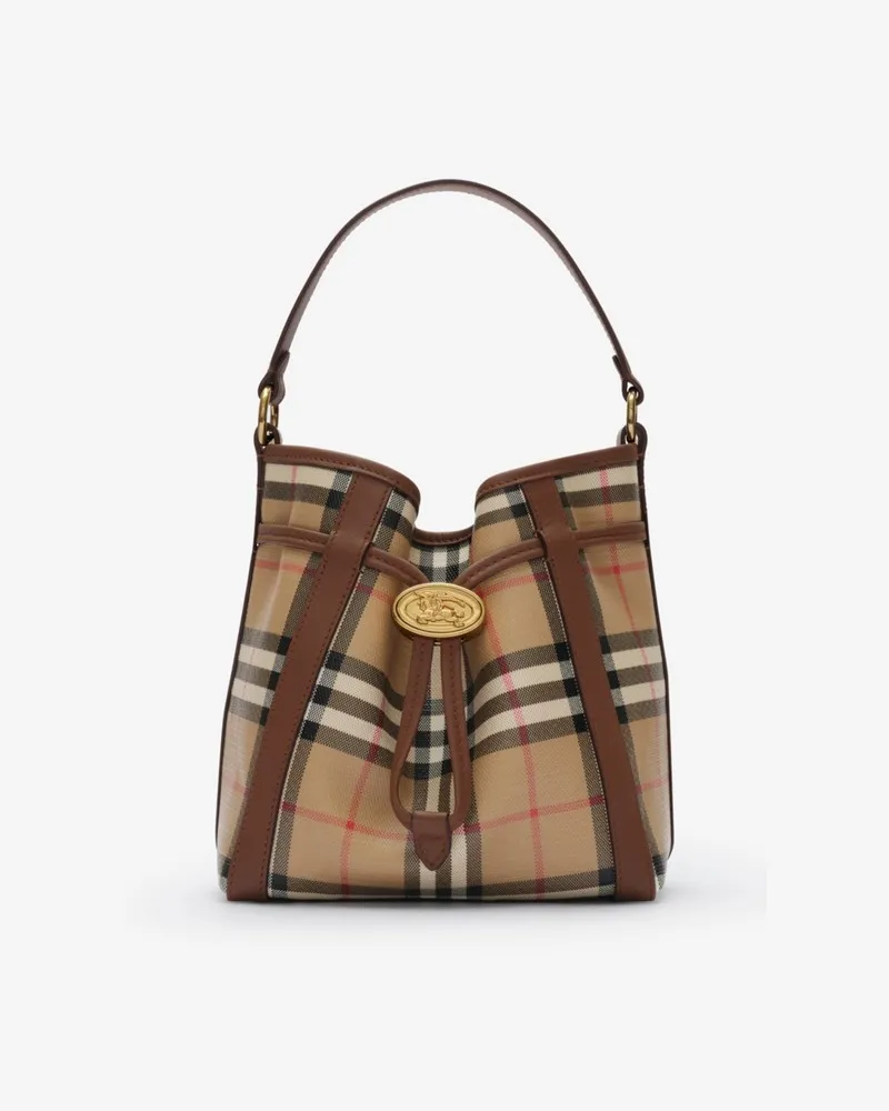 Burberry Bucket Bag in Check im Kleinformat Vintage-beige