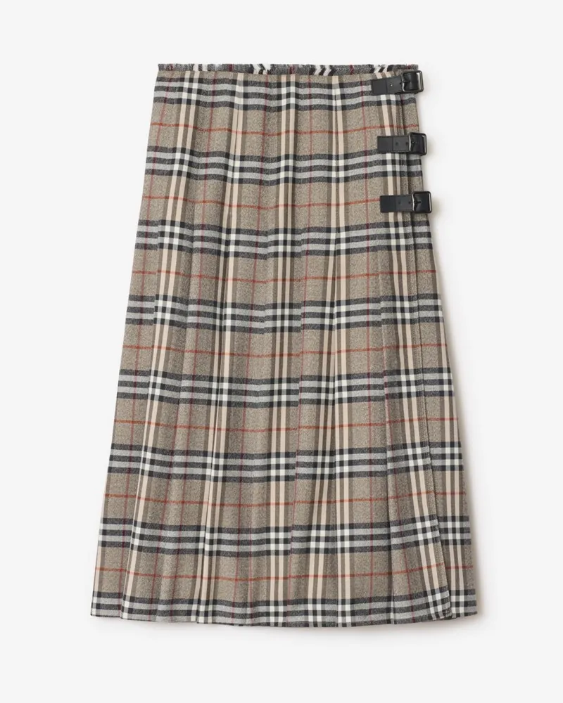 Burberry Midi-Kilt aus Wolle in Check Crater