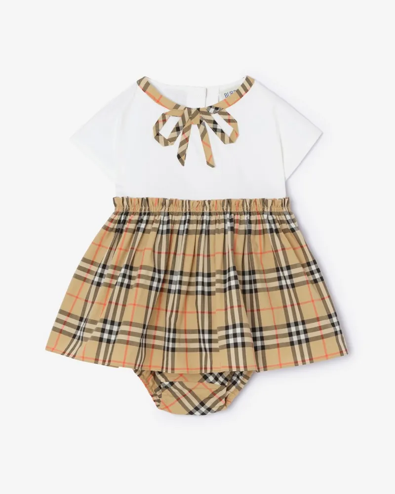 Burberry Baumwollkleid mit Schleife in Check und Höschen , Size Weiß