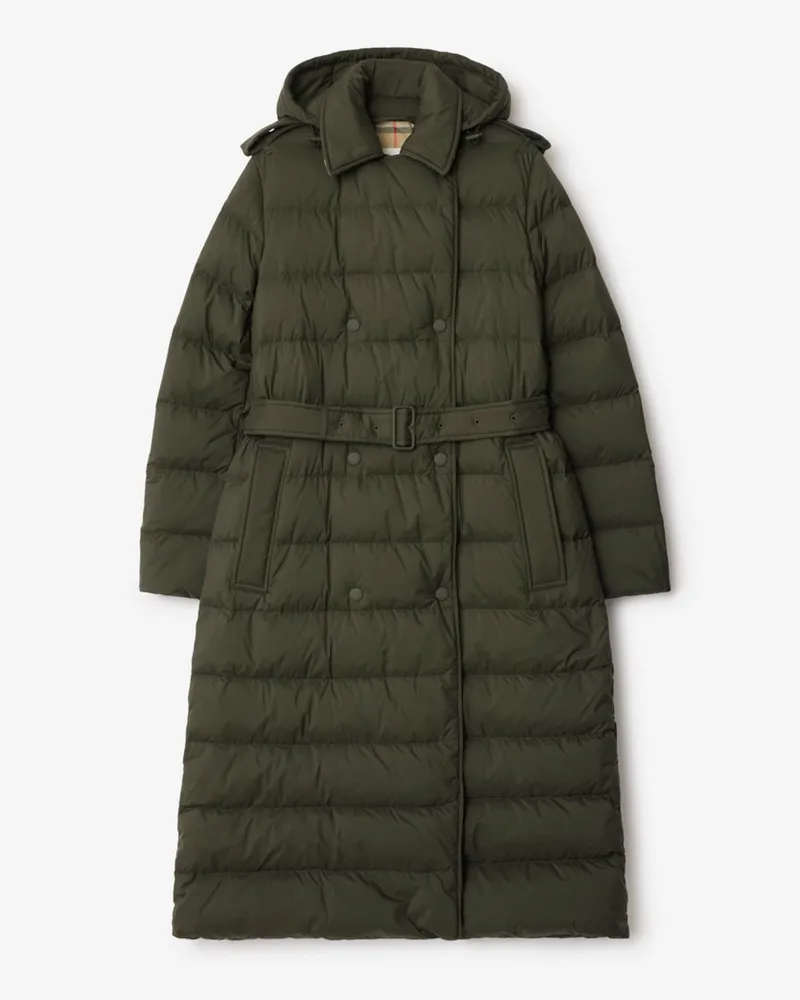 Burberry Langer wattierter Nylonmantel mit Kapuze Shale-grün