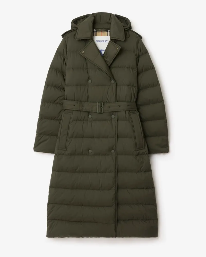 Burberry Langer wattierter Nylonmantel mit Kapuze Shale-grün