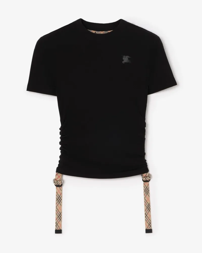 Burberry T-Shirt aus Stretchmodal und Kaschmir mit Check-Besatz , Size Schwarz