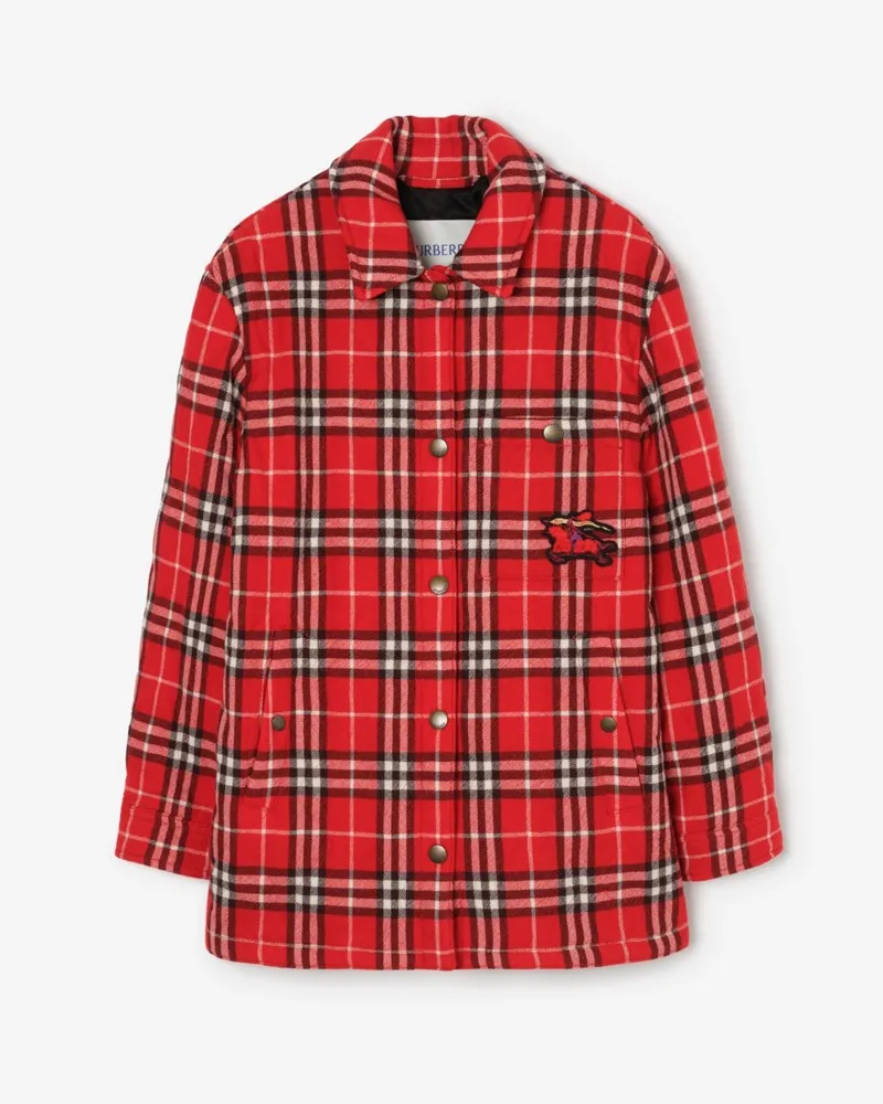 Burberry Woll-Hemdjacke in Check Crayon-rot