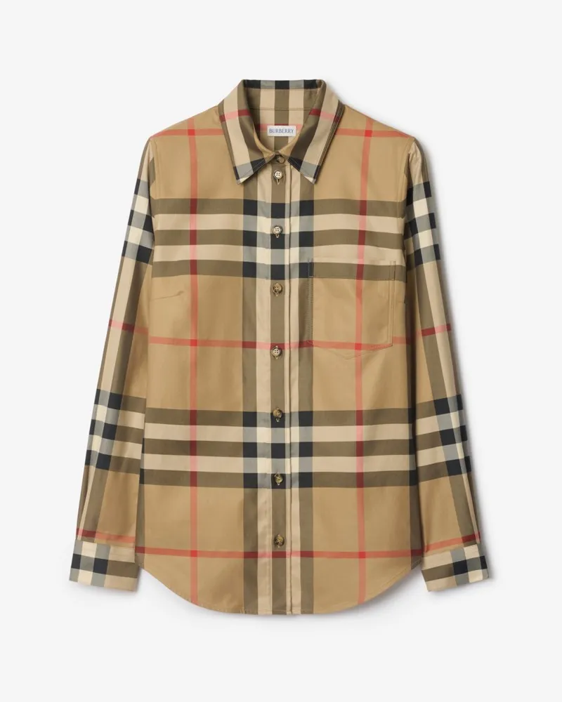 Burberry Schmales Baumwollhemd in Check Vintage-beige