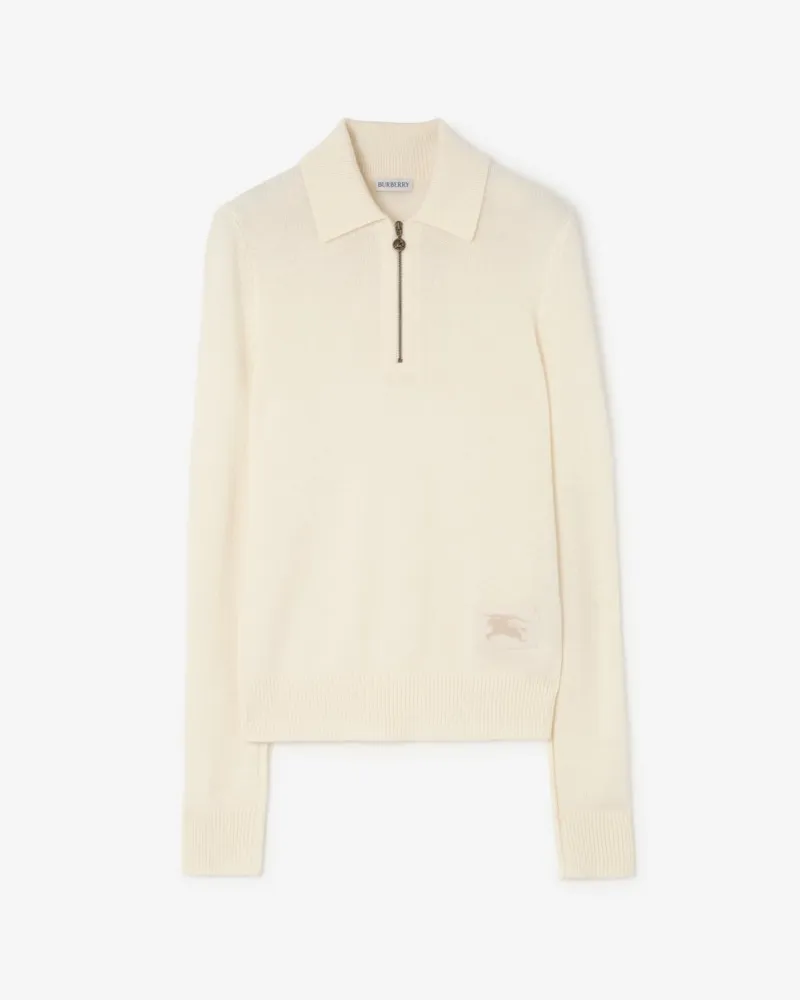 Burberry Langärmeliges Kaschmir-Poloshirt , Size Ceramic-weiß