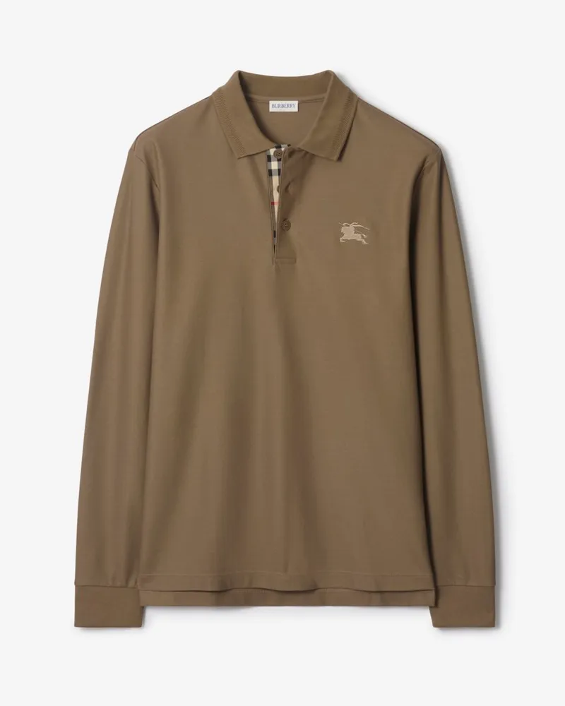 Burberry Langärmeliges Baumwoll-Poloshirt Clay-braun