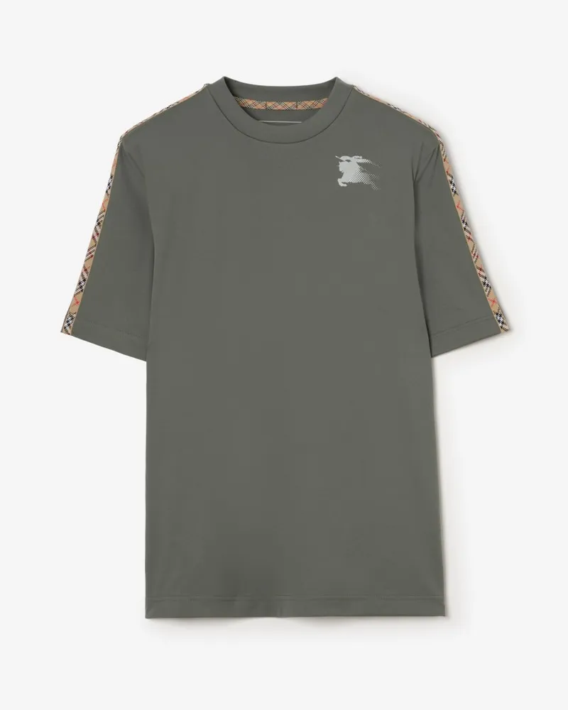 Burberry Jersey-T-Shirt mit Check-Besatz Carbon