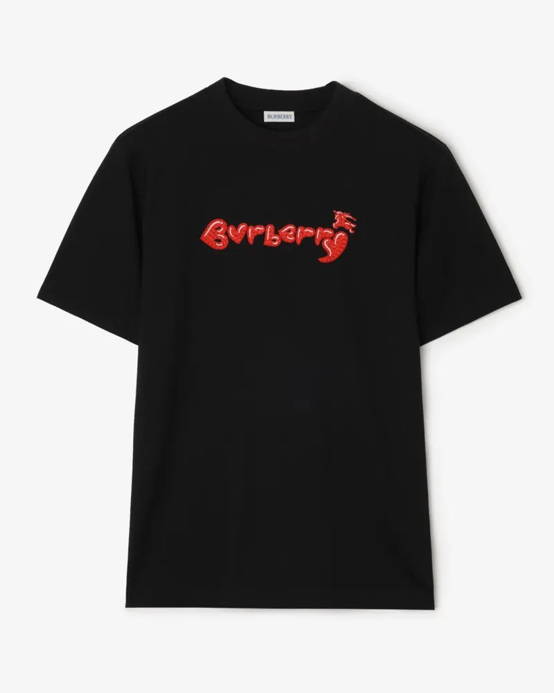 Burberry Baumwoll-T-Shirt mit Herz-Logo , Size Black