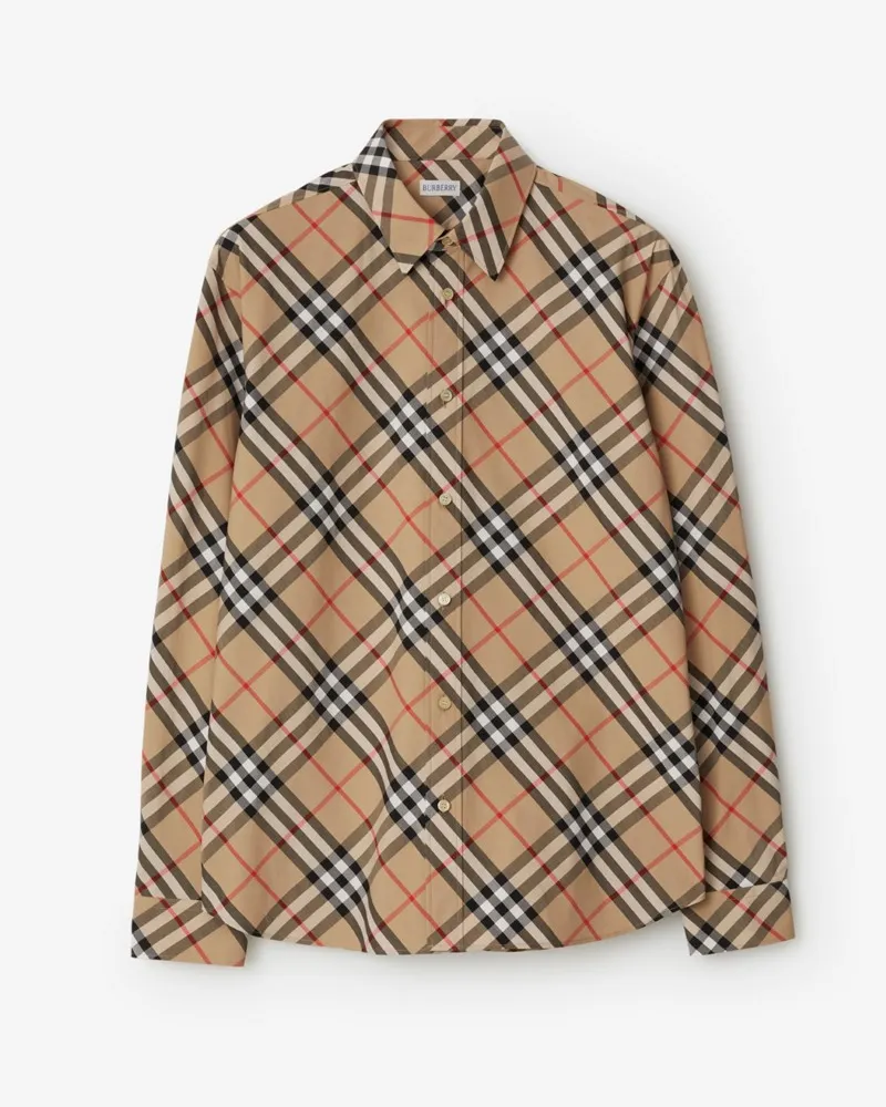 Burberry Legeres Baumwollpopelin-Hemd in Check , Size Sand-beige