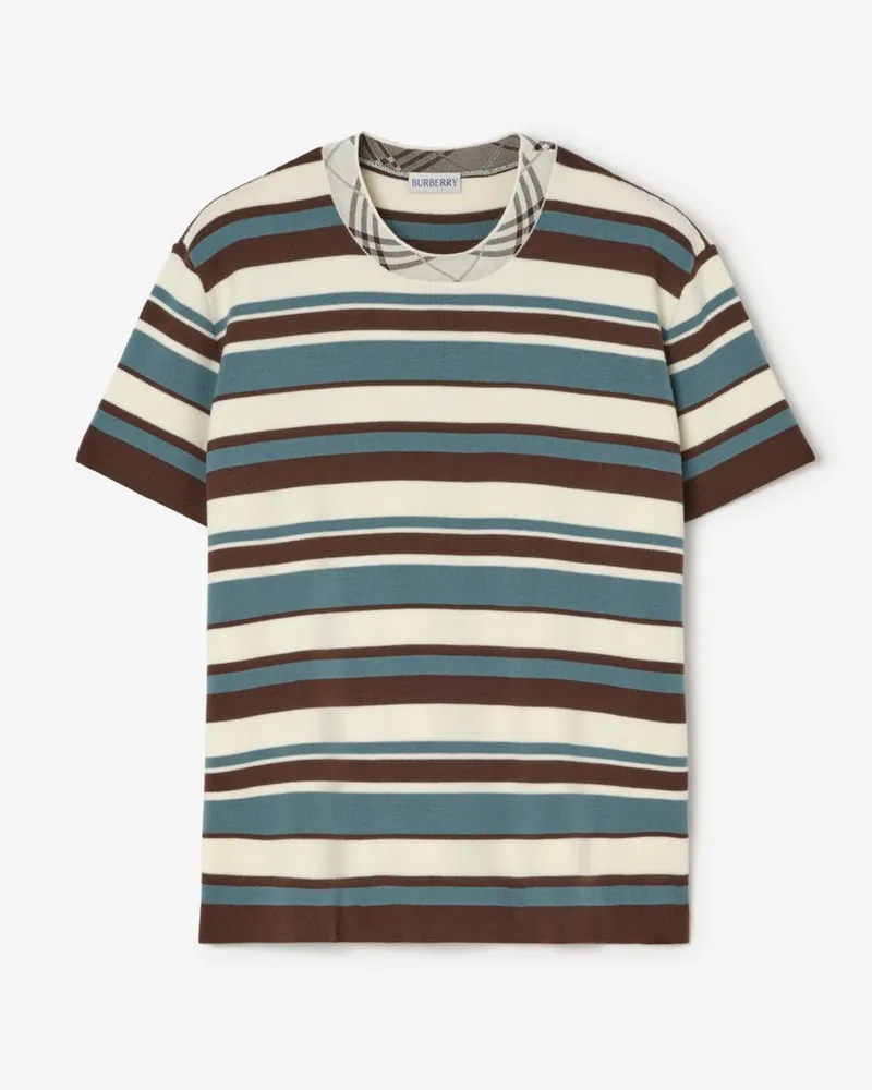 Burberry Wollmisch-T-Shirt mit Streifenmuster Blau