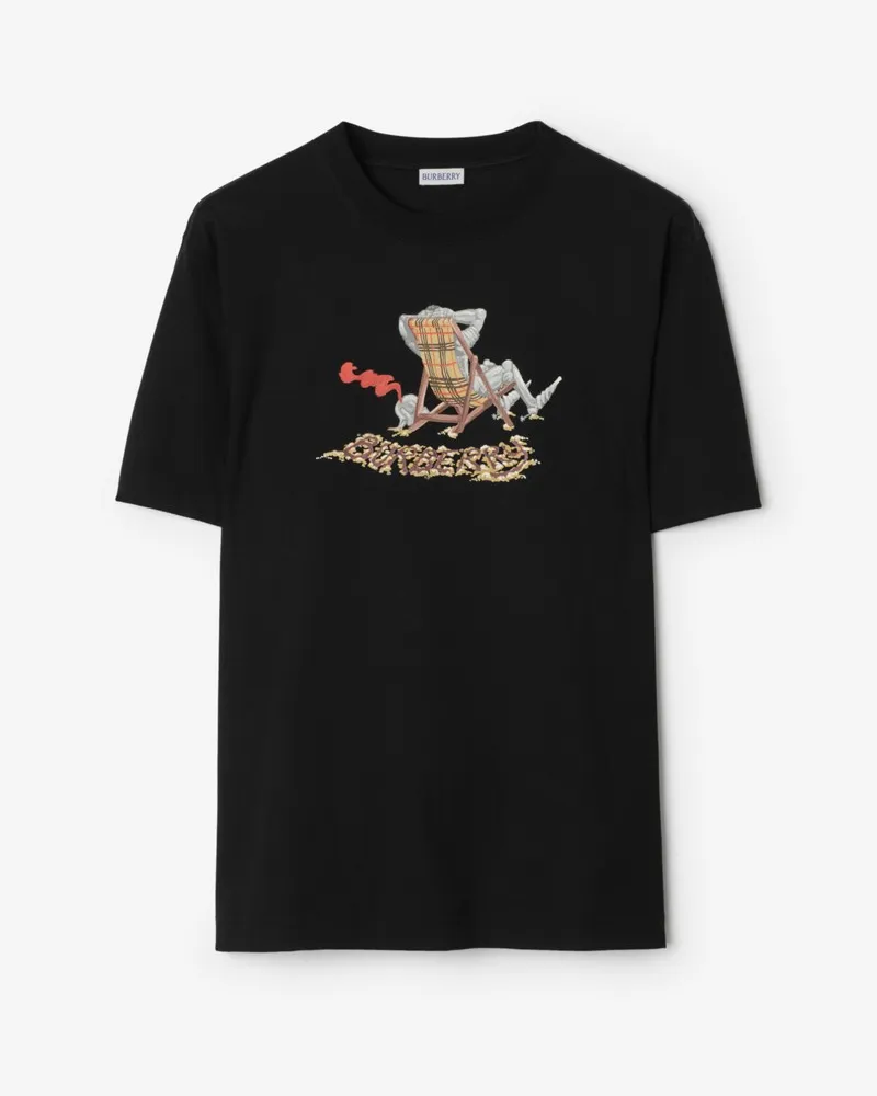 Burberry Baumwoll-T-Shirt mit „Beach Knight“-Print Black