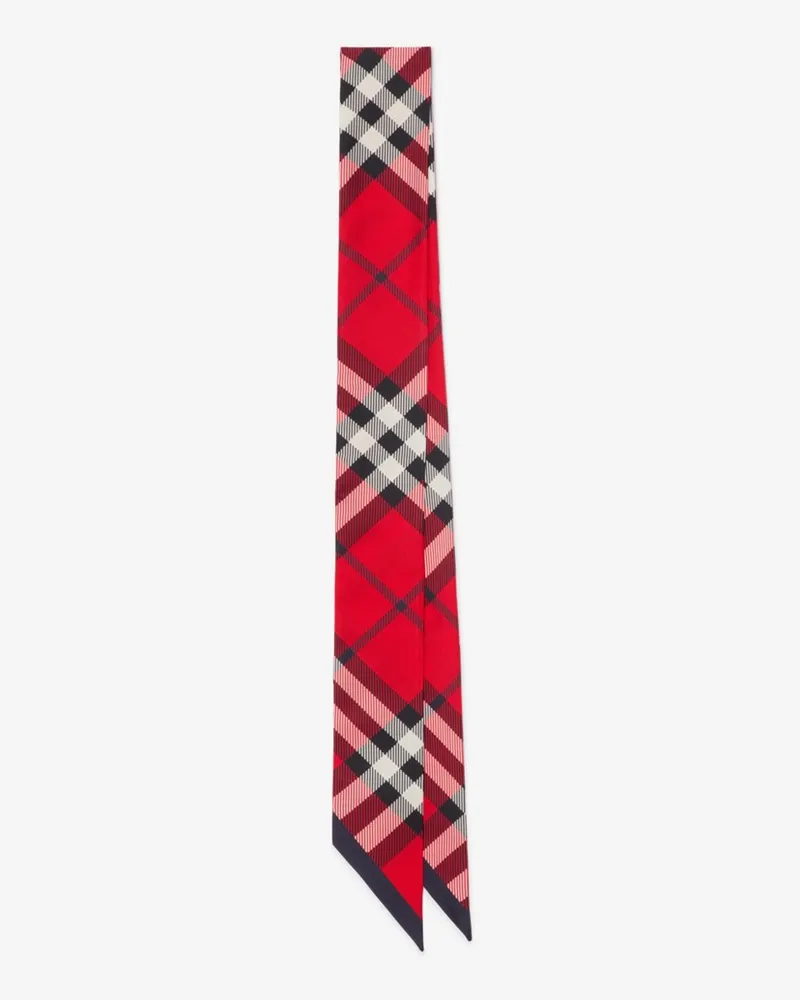 Burberry Schmaler Seidenschal in Check Scharlachrot