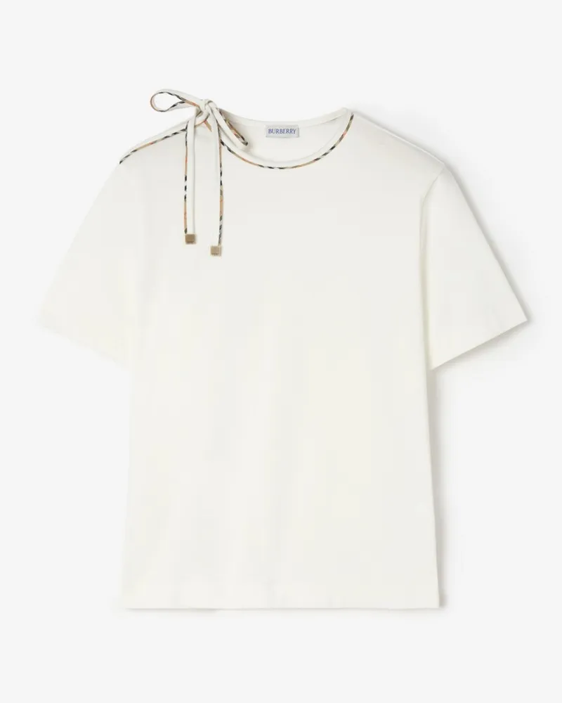 Burberry Baumwoll-T-Shirt mit Bindebändchen , Size Chalk-weiß