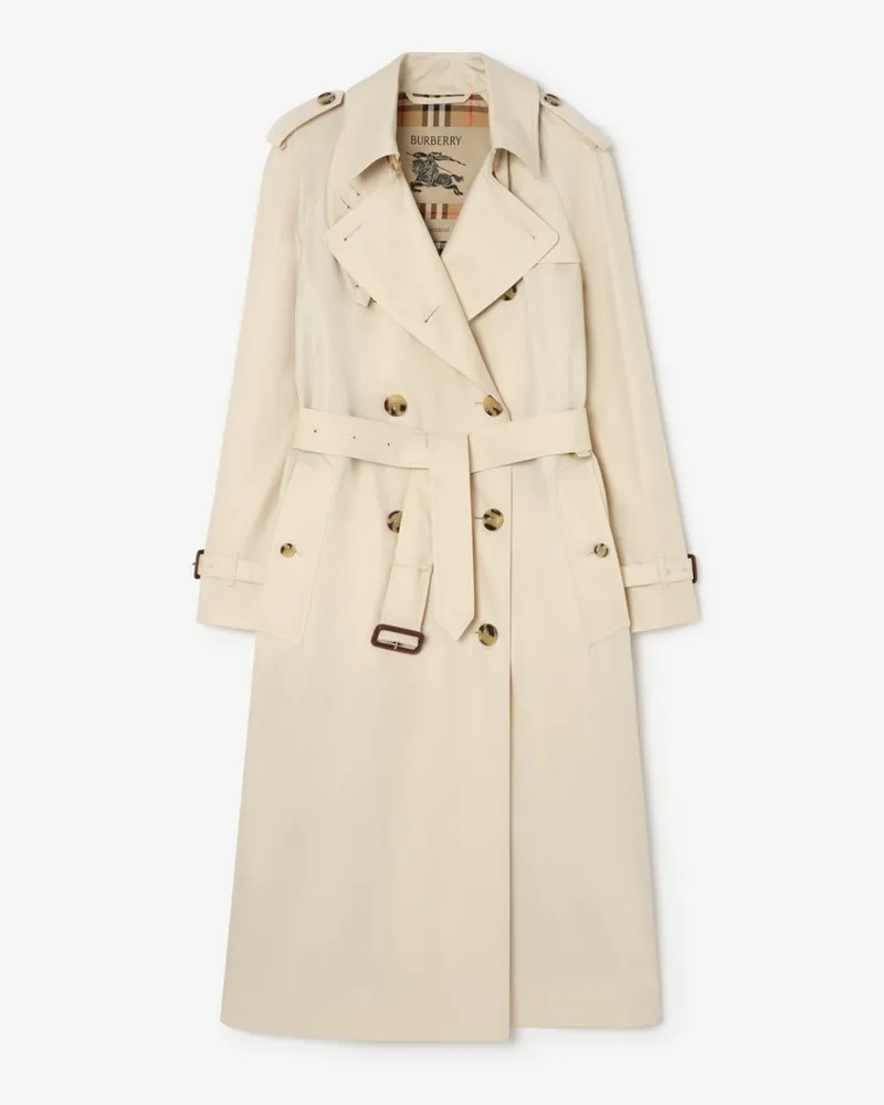 Burberry Langer Trenchcoat „Waterloo“ aus Tropengabardine , Size Beige